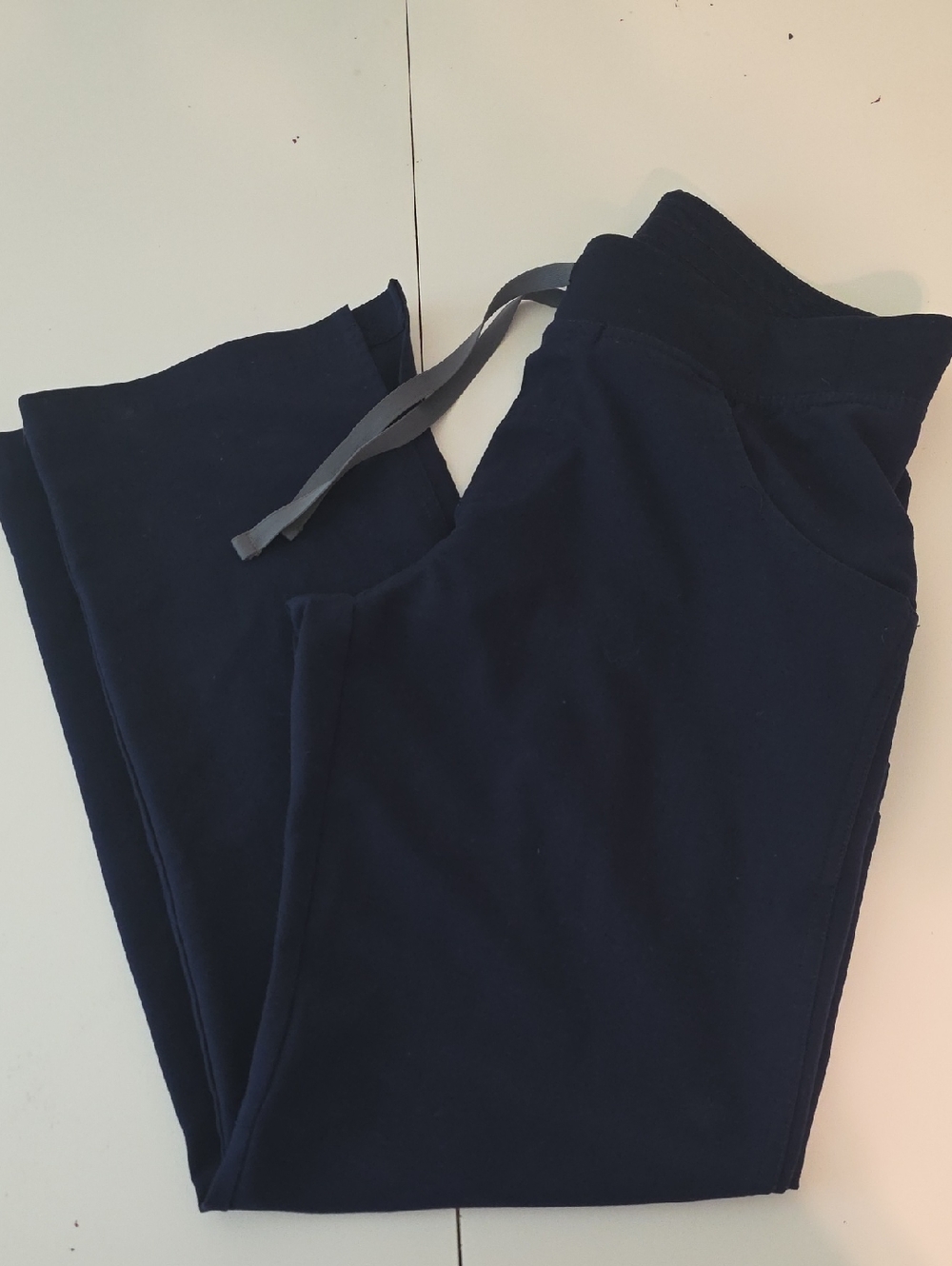 Figs Women's Wide Leg Pants in Navy with Gray Drawstring